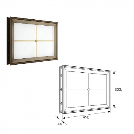Окно акриловое 452х302 белое с раскладкой крест для панелей со структурой "филенка"
